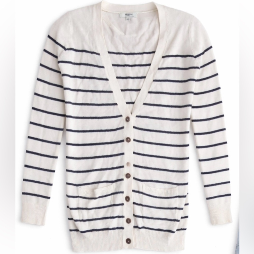 Madewell Cream and Navy Striped Cardigan
